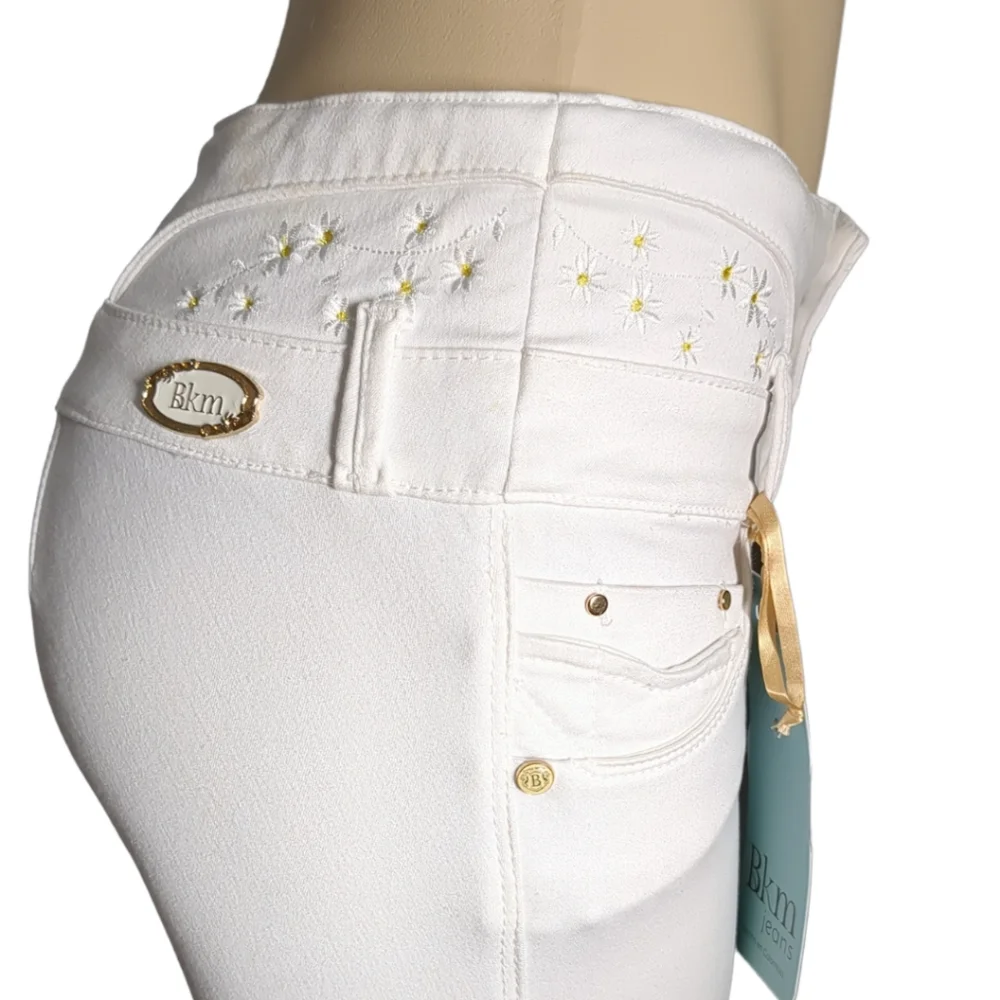 *NEW* Colombian Authentic Skinny Butt Lifter white Embroidery Jeans Size 12 - Picture 10 of 16